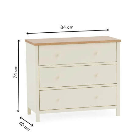 Coxmoor 3 Drawer Chest ivory dimensions