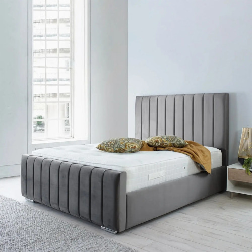Luxury Winged Panel Plush Upholstered Velvet Bed Frames grey side