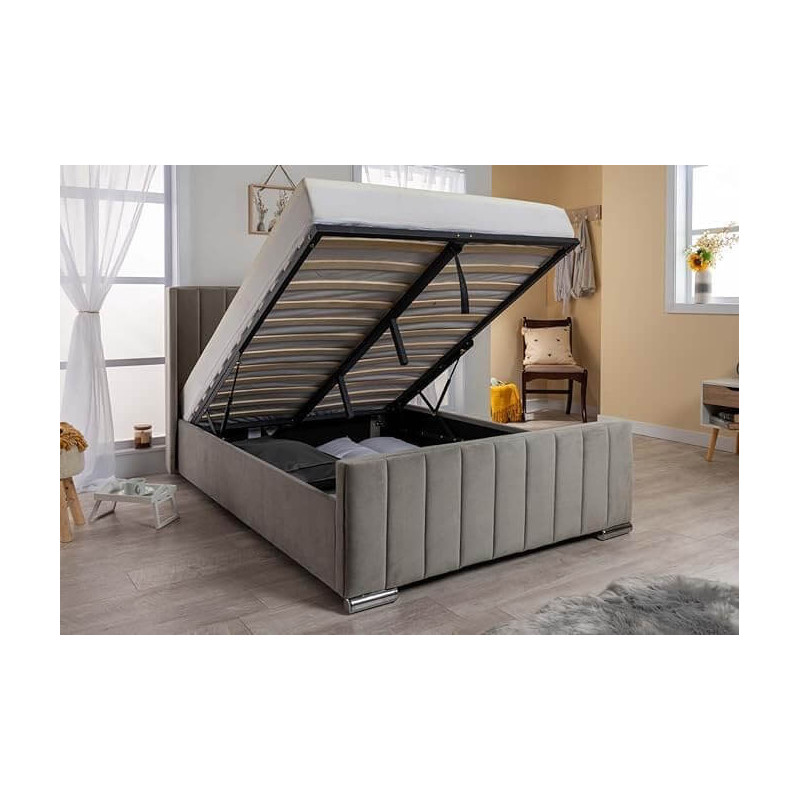 Luxury Winged Panel Ottoman Storage Bed Frames Plush Upholstered Velvet  grey