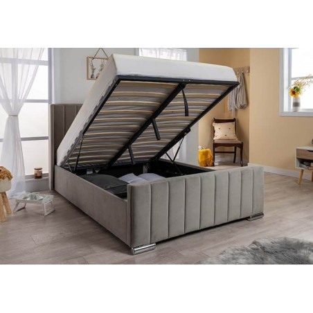 Luxury Winged Panel Ottoman Storage Bed Frames Plush Upholstered Velvet  grey