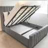 Luxury Winged Panel Ottoman Storage Bed Frames Plush Upholstered Velvet  grey opened
