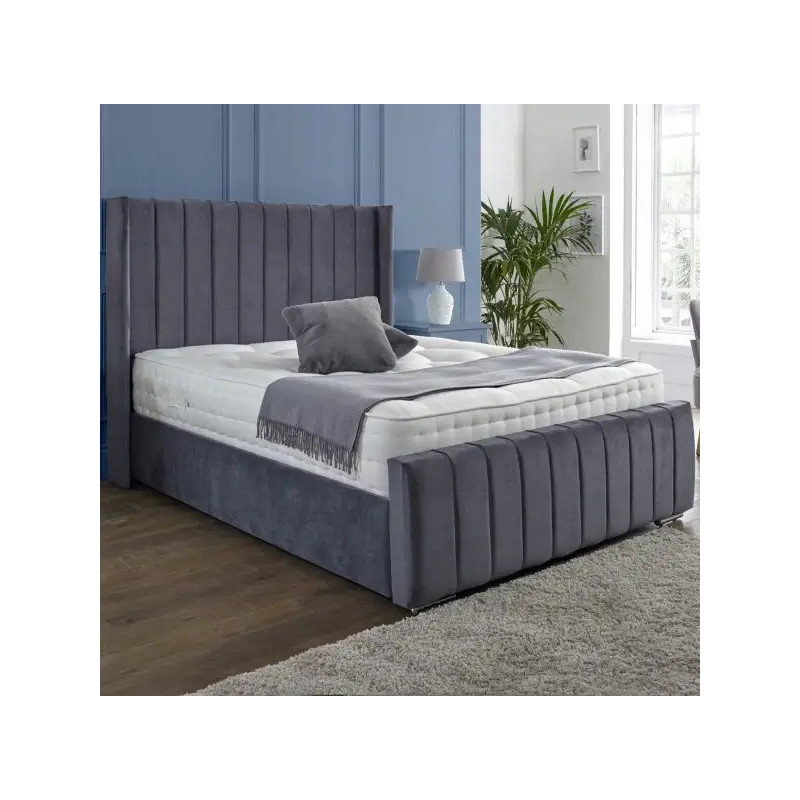 Luxury Winged Panel Ottoman Storage Bed Frames Plush Upholstered Velvet  steel closed