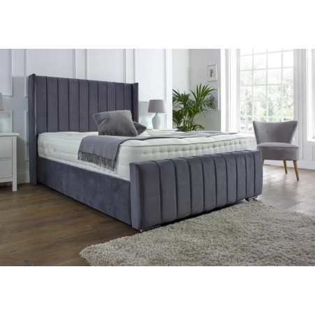 Luxury Winged Panel Plush Upholstered Velvet Bed Frames steel