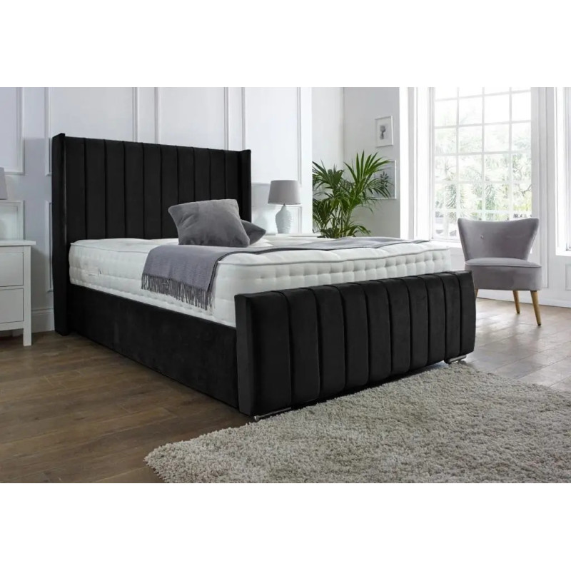Luxury Winged Panel Plush Upholstered Velvet Bed Frames black