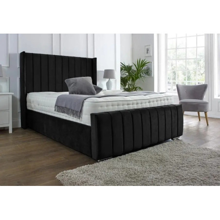 Luxury Winged Panel Plush Upholstered Velvet Bed Frames black