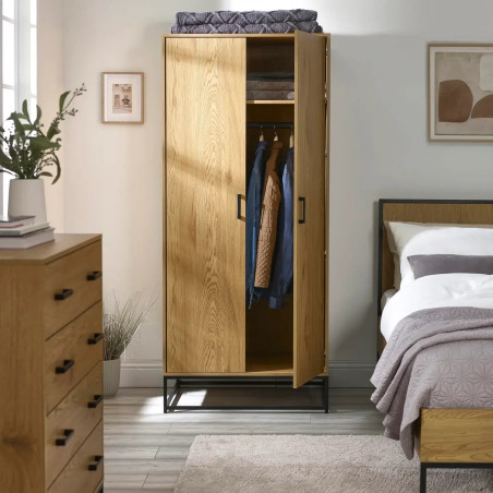 Harlow 2 Door Wardrobe Light Oak Effect front opened
