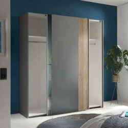 Berno Light Oak and Dark Grey Sliding 2 Door Wardrobe With Mirror opened