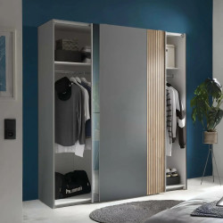 Berno Light Oak and Dark Grey Sliding 2 Door Wardrobe With Mirror internal view