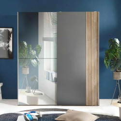 Berno Light Oak and Dark Grey Sliding 2 Door Wardrobe With Mirror front