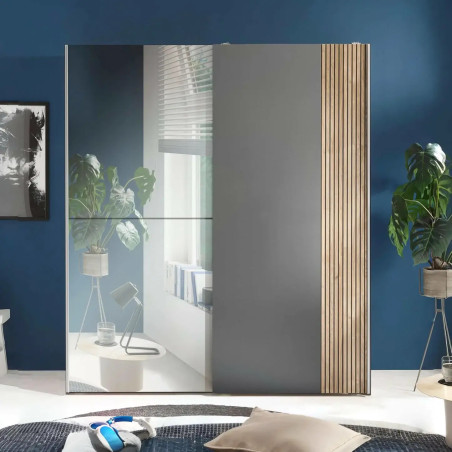 Berno Light Oak and Dark Grey Sliding 2 Door Wardrobe With Mirror front