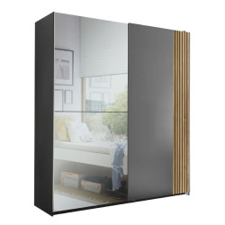 Berno Light Oak and Dark Grey Sliding 2 Door Wardrobe With Mirror side view