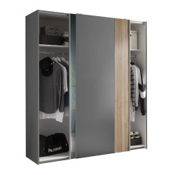 Berno Light Oak and Dark Grey Sliding 2 Door Wardrobe With Mirror shelves