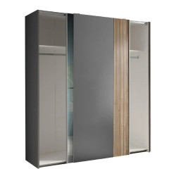 Berno Light Oak and Dark Grey Sliding 2 Door Wardrobe With Mirror side panel