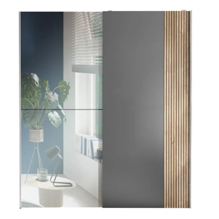 Berno Light Oak and Dark Grey Sliding 2 Door Wardrobe With Mirror doors