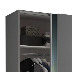 Berno Light Oak and Dark Grey Sliding 2 Door Wardrobe With Mirror top shelf