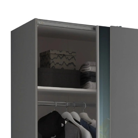 Berno Light Oak and Dark Grey Sliding 2 Door Wardrobe With Mirror top shelf