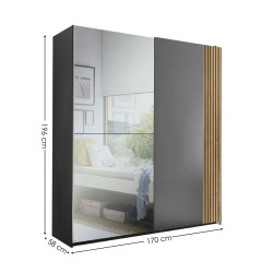 Berno Light Oak and Dark Grey Sliding 2 Door Wardrobe With Mirror dimensions