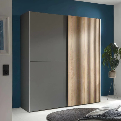 Berno Light Oak and Dark Grey Sliding 2 Door Wardrobe