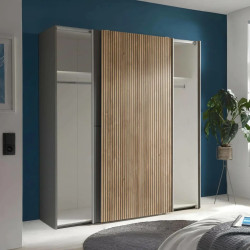 Berno Light Oak and Dark Grey Sliding 2 Door Wardrobe opened