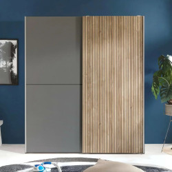 Berno Light Oak and Dark Grey Sliding 2 Door Wardrobe front
