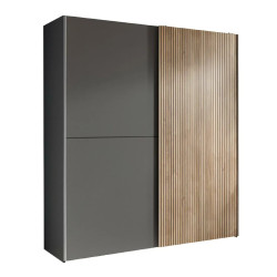 Berno Light Oak and Dark Grey Sliding 2 Door Wardrobe side view