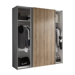 Berno Light Oak and Dark Grey Sliding 2 Door Wardrobe organized view