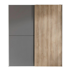 Berno Light Oak and Dark Grey Sliding 2 Door Wardrobe closed