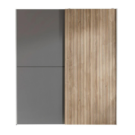 Berno Light Oak and Dark Grey Sliding 2 Door Wardrobe closed