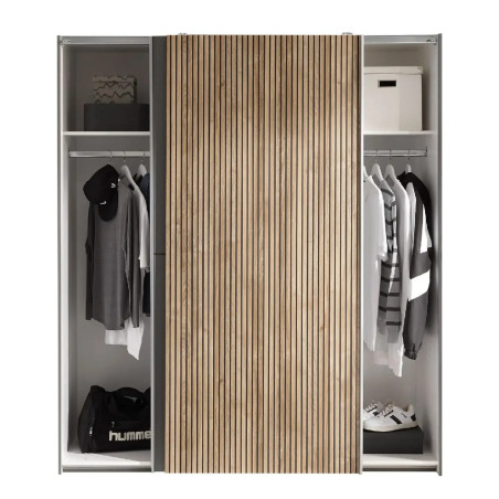 Berno Light Oak and Dark Grey Sliding 2 Door Wardrobe shelves
