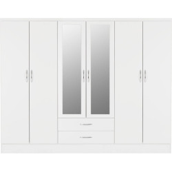 Nevada 6 Door 2 Drawer Mirrored Wardrobe Rustic Oak Effect - Home Divine