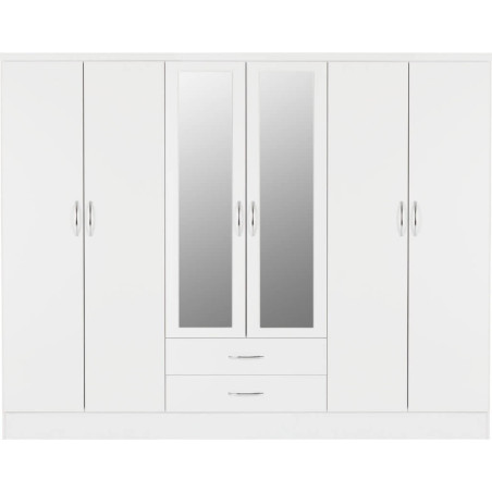 Nevada 6 Door 2 Drawer Mirrored Wardrobe Rustic Oak Effect - Home Divine
