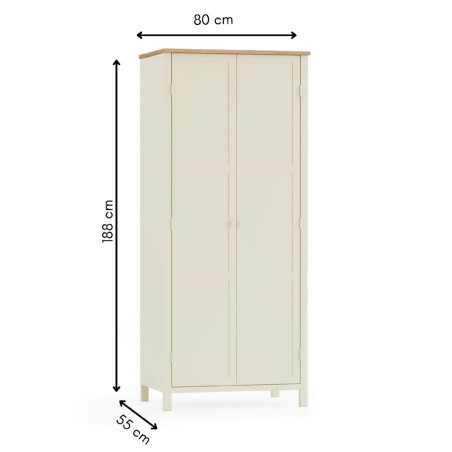 Coxmoor 2 Door Wooden Wardrobe Ivory and Oak dimensions