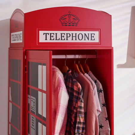 Kids 2 Door Telephone Box Wardrobe organized look