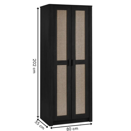 Sydney 2 Door Wardrobe Black dimensions