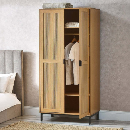 Sia 2 Door Wardrobe in Oak Effect internal view