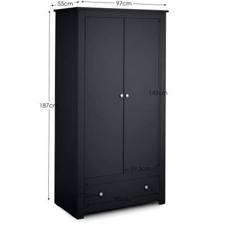 Radley  2 Door Wardrobe Black dimensions