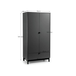 Chloe 2 Door 1 Drawer Wardrobe Grey dimensions