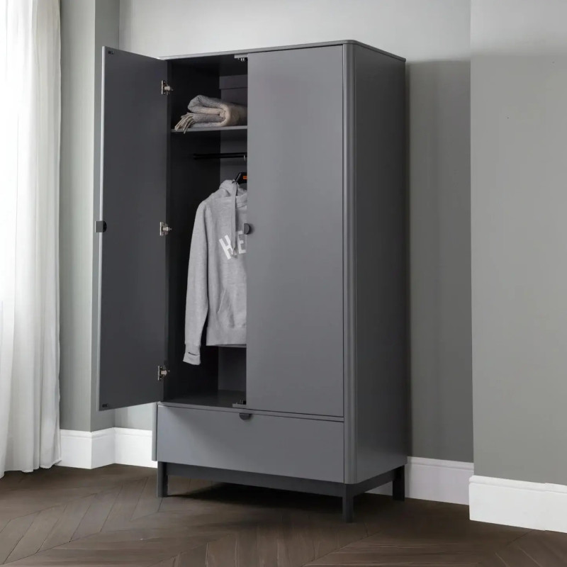 Chloe 2 Door 1 Drawer Wardrobe Grey internal