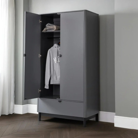 Chloe 2 Door 1 Drawer Wardrobe Grey internal