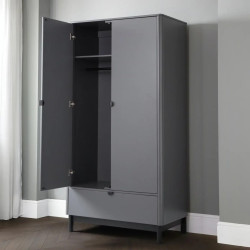 Chloe 2 Door 1 Drawer Wardrobe Grey door opened