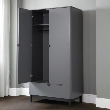 Chloe 2 Door 1 Drawer Wardrobe Grey door opened