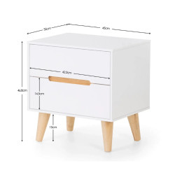 Alicia 2 Drawer Bedside white dimension