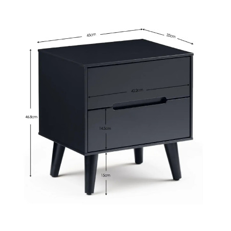 Alicia 2 Drawer Bedside Black dimensions