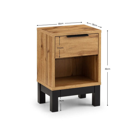 Bali 1 Drawer Bedside light oak dimensions