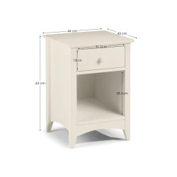 Cameo 1 Drawer Bedside Ivory dimensions
