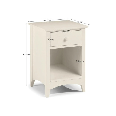 Cameo 1 Drawer Bedside Ivory dimensions