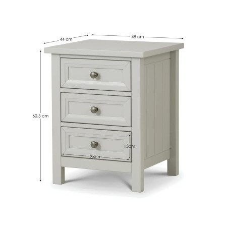 Maine 3 Drawer Bedside dove grey dimensions