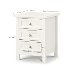 Maine 3 Drawer Bedside white dimensions