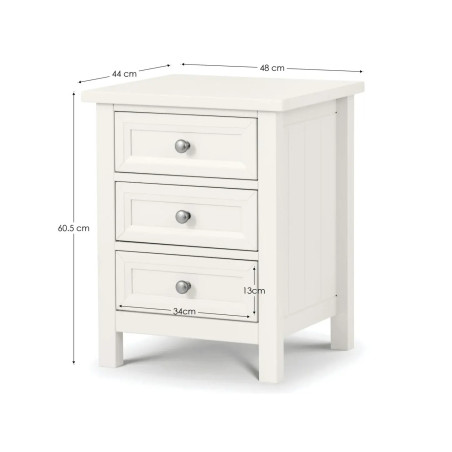 Maine 3 Drawer Bedside white dimensions