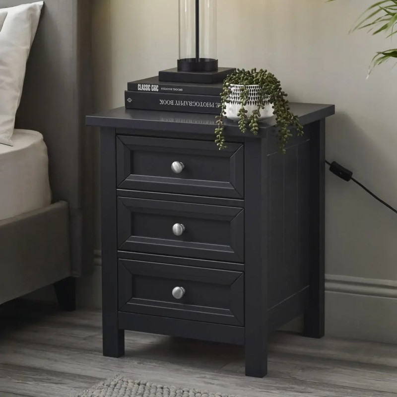 Maine 3 Drawer Bedside black